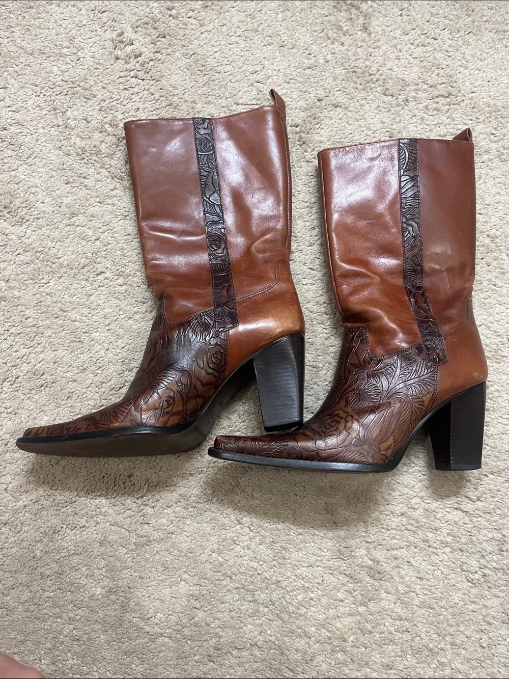 Brown Leather Western Mid-Calf Boots for Women